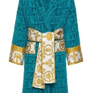 Versace Turquoise/Green and Gold Patterned Robe Unisex 💯 Authentic XXL